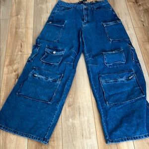 Fashion Nova denim dark wash cargo jean